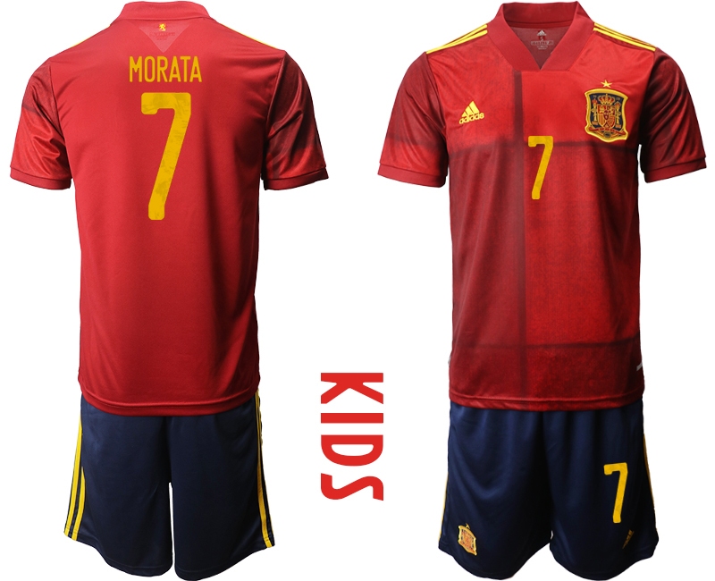 Youth 2021 European Cup Spain home red #7 Soccer Jersey